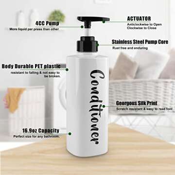 AUMIO 16.9oz Shampoo and Conditioner Dispenser Set of 3-Printed Shower Soap Dispenser Plastic Shampoo Bottles Refillable with Pump - Shampoo Conditioner Body Wash Dispenser for Bathroom Shower Wall