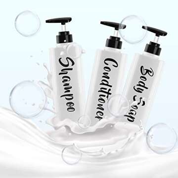 AUMIO 16.9oz Shampoo and Conditioner Dispenser Set of 3-Printed Shower Soap Dispenser Plastic Shampoo Bottles Refillable with Pump - Shampoo Conditioner Body Wash Dispenser for Bathroom Shower Wall