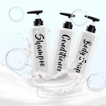 AUMIO 16.9oz Shampoo and Conditioner Dispenser Set of 3-Printed Shower Soap Dispenser Plastic Shampoo Bottles Refillable with Pump - Shampoo Conditioner Body Wash Dispenser for Bathroom Shower Wall