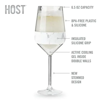Host Stemmed Wine Glass Freeze Cup, Double Wall Insulated Cooling Tumbler with Freezing Gel, Glasses for Red and White Wine, 6.5 oz, Set of 2, Marble