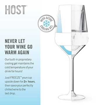 Host Stemmed Wine Glass Freeze Cup, Double Wall Insulated Cooling Tumbler with Freezing Gel, Glasses for Red and White Wine, 6.5 oz, Set of 2, Marble