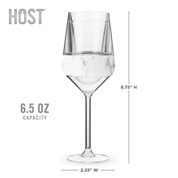 Host Stemmed Wine Glass Freeze Cup, Double Wall Insulated Cooling Tumbler with Freezing Gel, Glasses for Red and White Wine, 6.5 oz, Set of 2, Marble