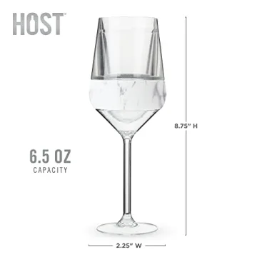 Host Stemmed Wine Glass Freeze Cup, Double Wall Insulated Cooling Tumbler with Freezing Gel, Glasses for Red and White Wine, 6.5 oz, Set of 2, Marble