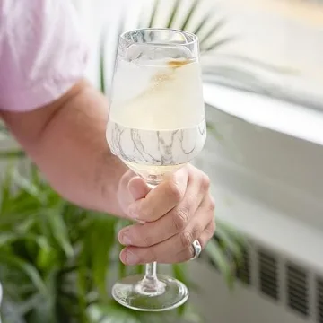 Host Stemmed Wine Glass Freeze Cup, Double Wall Insulated Cooling Tumbler with Freezing Gel, Glasses for Red and White Wine, 6.5 oz, Set of 2, Marble