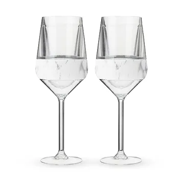 Host Stemmed Wine Glass Freeze Cup, Double Wall Insulated Cooling Tumbler with Freezing Gel, Glasses for Red and White Wine, 6.5 oz, Set of 2, Marble