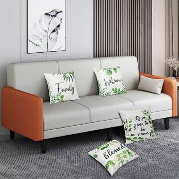 TOENGS Farmhouse Pillow Covers 18x18 Set of 4, Decorative Throw Pillow Cover Pillowcase Summer Floral Leaves Bless Home Cushion Case for Room Bedroom Sofa Chair Car