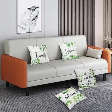 TOENGS Farmhouse Pillow Covers 18x18 Set of 4, Decorative Throw Pillow Cover Pillowcase Summer Floral Leaves Bless Home Cushion Case for Room Bedroom Sofa Chair Car