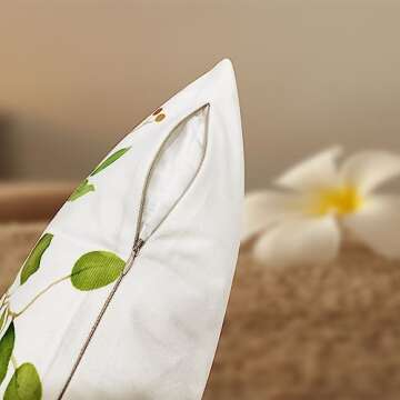 TOENGS Farmhouse Pillow Covers 18x18 Set of 4, Decorative Throw Pillow Cover Pillowcase Summer Floral Leaves Bless Home Cushion Case for Room Bedroom Sofa Chair Car