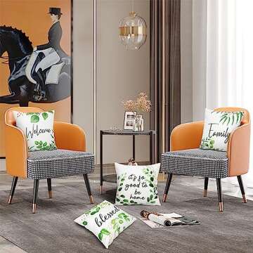 TOENGS Farmhouse Pillow Covers 18x18 Set of 4, Decorative Throw Pillow Cover Pillowcase Summer Floral Leaves Bless Home Cushion Case for Room Bedroom Sofa Chair Car