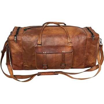 Leather 24 Inch Luggage Handmade Duffel Bag Carryall Weekender Travel Overnight Gym Sports Carry On ...