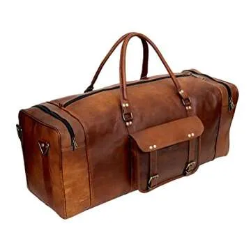 Leather 24 Inch Luggage Handmade Duffel Bag Carryall Weekender Travel Overnight Gym Sports Carry On Duffel Bag For Men And Women