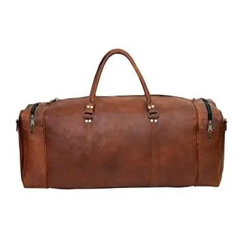 Leather 24 Inch Luggage Handmade Duffel Bag Carryall Weekender Travel Overnight Gym Sports Carry On Duffel Bag For Men And Women