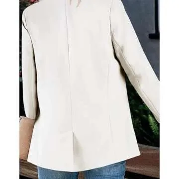 Newffr Women's Open Front White Blazer for Office Style