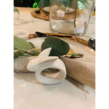 Porcelain Rabbit Napkin Rings - Easter Bunny Napkin Rings Holder, Easter Cloth Easter Plates Napkin Rings Dinning Room Table Decor, Set of 4 Vintage White Bunnies Napkin Rings Holder