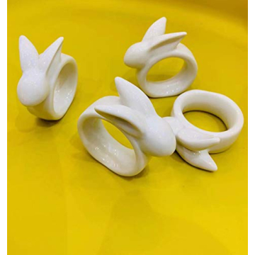 Porcelain Rabbit Napkin Rings - Easter Bunny Napkin Rings Holder, Easter Cloth Easter Plates Napkin Rings Dinning Room Table Decor, Set of 4 Vintage White Bunnies Napkin Rings Holder