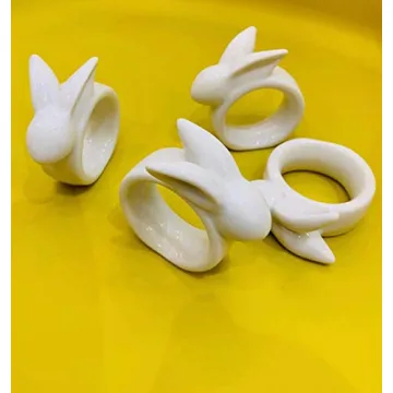 Porcelain Rabbit Napkin Rings - Easter Bunny Napkin Rings Holder, Easter Cloth Easter Plates Napkin Rings Dinning Room Table Decor, Set of 4 Vintage White Bunnies Napkin Rings Holder