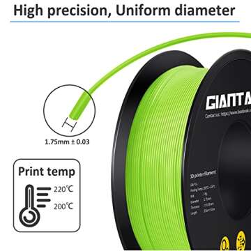 GIANTARM Apple Green 3D Printer PLA Filament 1Kg,Toughness Enhanced Filament with 1.75mm Dimensional Accuracy +/-0.03mm, 1080 Feet per Roll, Vacuum Packaging, for Most 3D FDM Printer