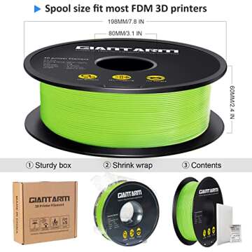 GIANTARM Apple Green 3D Printer PLA Filament 1Kg,Toughness Enhanced Filament with 1.75mm Dimensional Accuracy +/-0.03mm, 1080 Feet per Roll, Vacuum Packaging, for Most 3D FDM Printer