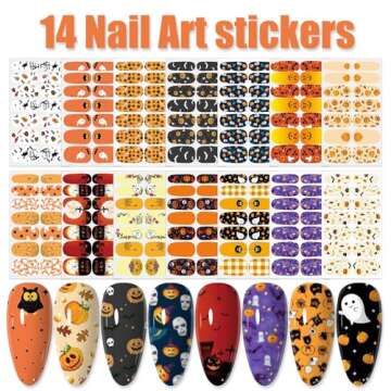 WOKOTO 14 Sheets Halloween Nail Art Stickers Nail Polish Strips Kit with Nail File Pumpkin Bat Ghost...