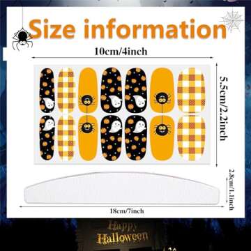 WOKOTO 14 Sheets Halloween Nail Art Stickers Nail Polish Strips Kit with Nail File Pumpkin Bat Ghost Witch Spider Halloween Nail Wraps Real Nail Polish Stickers for Women Girls Nail Strips Set