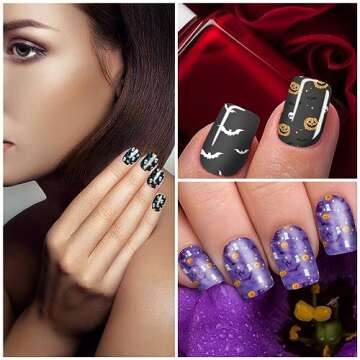 WOKOTO 14 Sheets Halloween Nail Art Stickers Nail Polish Strips Kit with Nail File Pumpkin Bat Ghost Witch Spider Halloween Nail Wraps Real Nail Polish Stickers for Women Girls Nail Strips Set