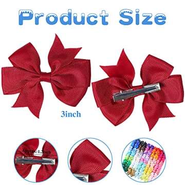 80 Boutique-Style Grosgrain Hair Accessories Set - 40 Color Pairs of 3 Inch Ribbon Pinwheel Bows wit...