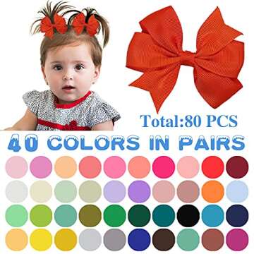 80 Piece Colorful Grosgrain Hair Clip Set for Girls