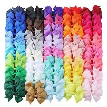 80 Piece Colorful Grosgrain Hair Clip Set for Girls