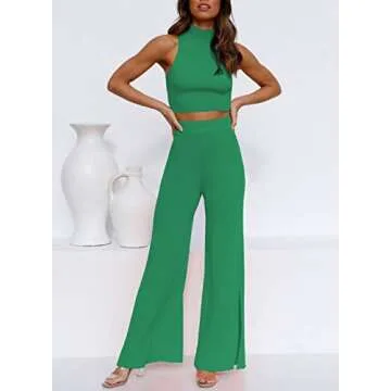 ARTFREE Womens Chesitable 2 Piece Sweatsuits Set Green XL