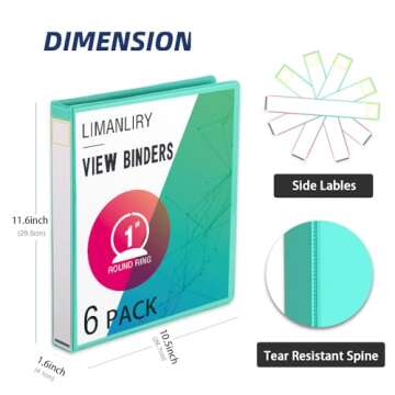 1 Inch Binders with 2 Interior Pockets,1" 3 Round Ring Binder,Holds Letter 8.5 * 11 inch Paper,for Office,Home,School Use 6 Pack(3 Black, 3 White)
