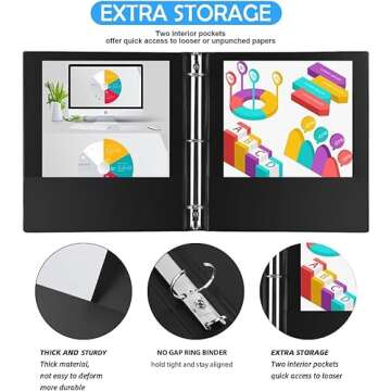 1 Inch Binders with 2 Interior Pockets,1" 3 Round Ring Binder,Holds Letter 8.5 * 11 inch Paper,for Office,Home,School Use 6 Pack(3 Black, 3 White)