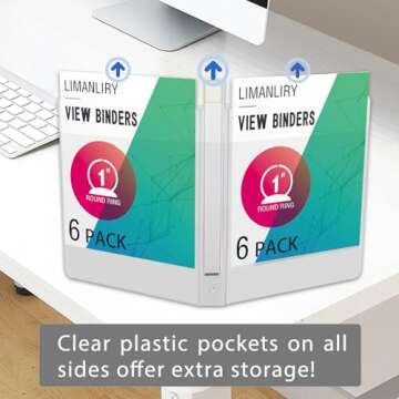 1 Inch Binders with 2 Interior Pockets,1" 3 Round Ring Binder,Holds Letter 8.5 * 11 inch Paper,for Office,Home,School Use 6 Pack(3 Black, 3 White)