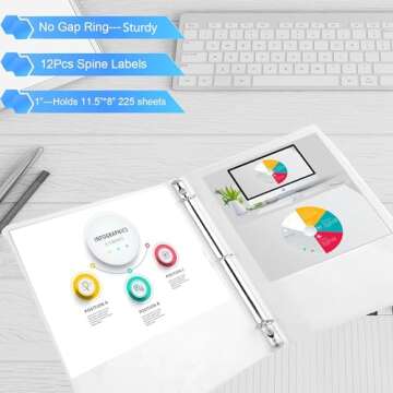 1 Inch Binders with 2 Interior Pockets,1" 3 Round Ring Binder,Holds Letter 8.5 * 11 inch Paper,for Office,Home,School Use 6 Pack(3 Black, 3 White)