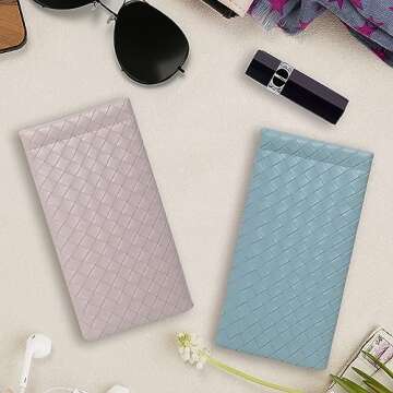 Valuatic Portable Squeeze Top Sunglass Case - Pu Leather Soft Sunglasses Case Easy To Use Eyeglasses Case Pouch 2 Pack (Beige-Black)