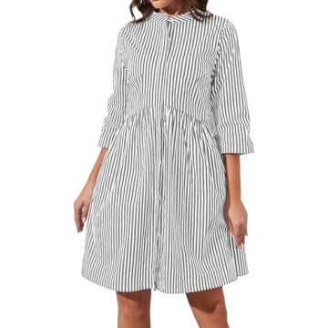 Ythomm Womens Striped Shirt Dresses Casual Button Down Collared Tunic Blouse Mini Dress Loose Fit 3/...