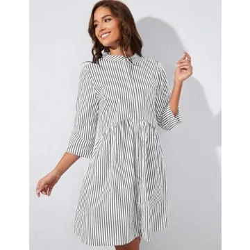 Ythomm Women's Casual Striped Shirt Dress for All Seasons