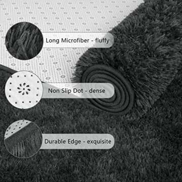 Chicrug Soft Runner Rugs for Bedroom Living Room Plush Fluffy Rug 2x6 Feet, Shag Furry Area Rug Carpet Non Shedding for Nursery Children Kids Girls Room Home Decorative, Dark Grey