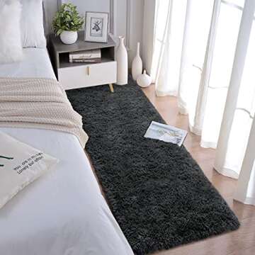 Chicrug Soft Runner Rugs for Bedroom Living Room Plush Fluffy Rug 2x6 Feet, Shag Furry Area Rug Carpet Non Shedding for Nursery Children Kids Girls Room Home Decorative, Dark Grey
