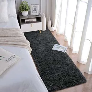 Chicrug Soft Runner Rugs for Bedroom Living Room Plush Fluffy Rug 2x6 Feet, Shag Furry Area Rug Carpet Non Shedding for Nursery Children Kids Girls Room Home Decorative, Dark Grey