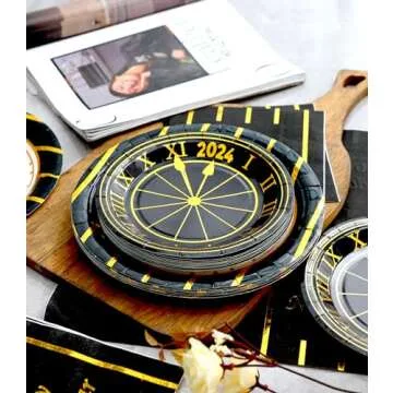 New Year Plates and Napkins Party Supplies 2024 - Serves 16 - Includes Happy New Year Plates and Napkins Cups Cutlery Straws for New Year Party Decorations Décor New Year Eve Party Favors Party Kit