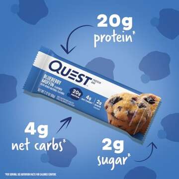Quest Nutrition Blueberry Muffin Protein Bars, 20g Protein, 2g Sugar, 5g Net Carb, Gluten Free, Keto...