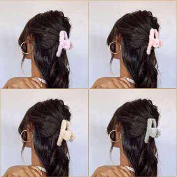 5PCS Large Claw Hair Clips for Thick Hair Big Fuzzy Hair Clips for Women Nonslip Strong Hold Hair Claw Clip (Plush (Blue+Grey+Pink+Purple+Beige))