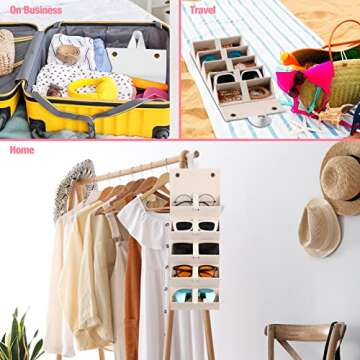 MoKo Sunglasses Organizer with 5 Slots, Foldable Travel Glasses Storage Case Holder Eyewear Display Box, White