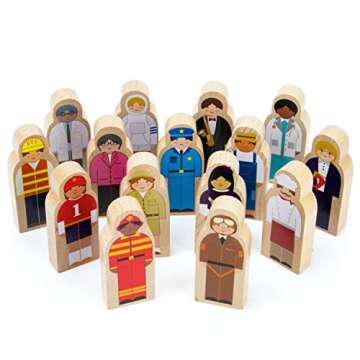 Little Professionals Wooden Character Set - Cute Wood Block People Toys for Kids & Toddlers - Open E...