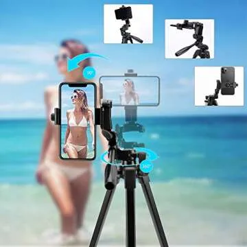 teefeet Phone Tripod, 54 inch Light Travel Tripod, with Mobile Phone Holder Adapter/Remote Shutter/Carry Bag for Selfie, Suitable for Video, Live Broadcast, Video Blog, Tiktok (Black)
