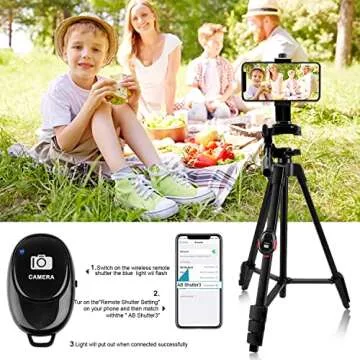teefeet Phone Tripod, 54 inch Light Travel Tripod, with Mobile Phone Holder Adapter/Remote Shutter/Carry Bag for Selfie, Suitable for Video, Live Broadcast, Video Blog, Tiktok (Black)