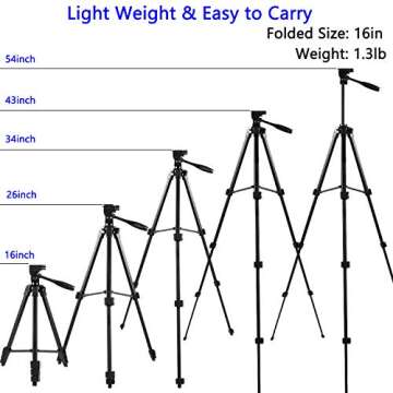 teefeet Phone Tripod, 54 inch Light Travel Tripod, with Mobile Phone Holder Adapter/Remote Shutter/Carry Bag for Selfie, Suitable for Video, Live Broadcast, Video Blog, Tiktok (Black)