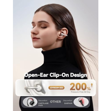 JOYROOM OE3 Open Ear Earbuds: Wireless Clip On, Immersive Sound, Ultra-Light Fit, Ideal for Daily Us...
