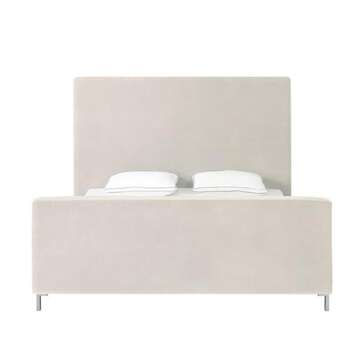 Posh Living Alex Linen Fabric Upholstered Platform King Bed Frame in Beige