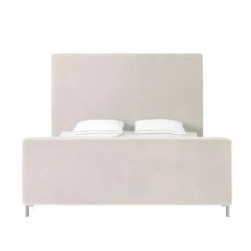 Posh Living Alex Linen Fabric Upholstered Platform King Bed Frame in Beige